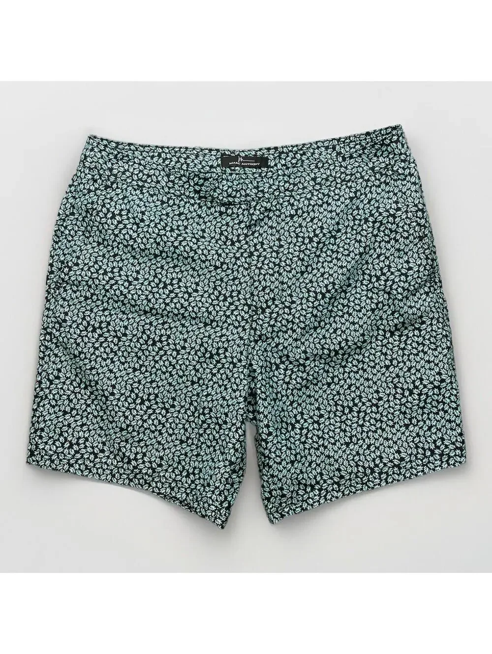 Marc Anthony Swim Shorts Men's 32 Green & Navy Floral Slim-Fit Trunks Pool Beach